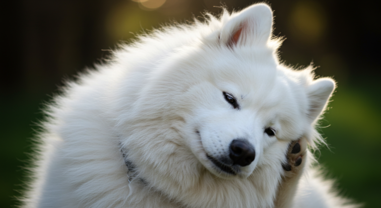 Dog scratching ear due to food allergy symptoms