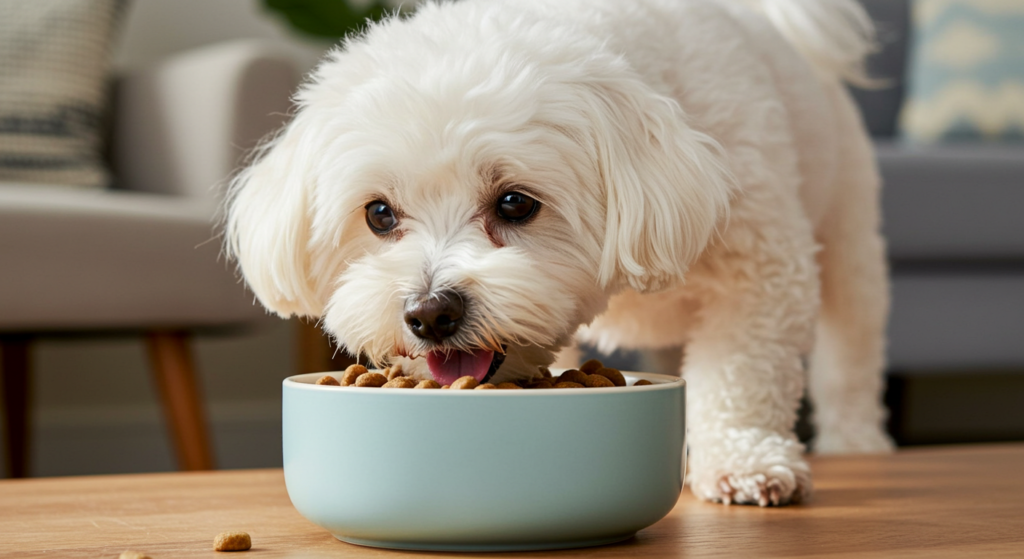Dog eating special diet for food allergies