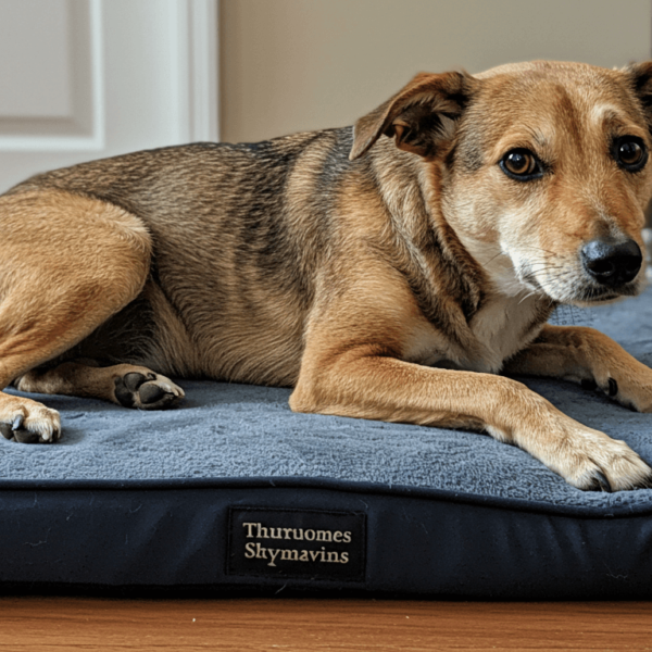 Senior dog resting comfortably on an orthopedic dog bed for arthritis relief