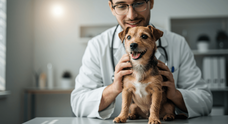 Puppy getting vaccinated at the veterinary clinic