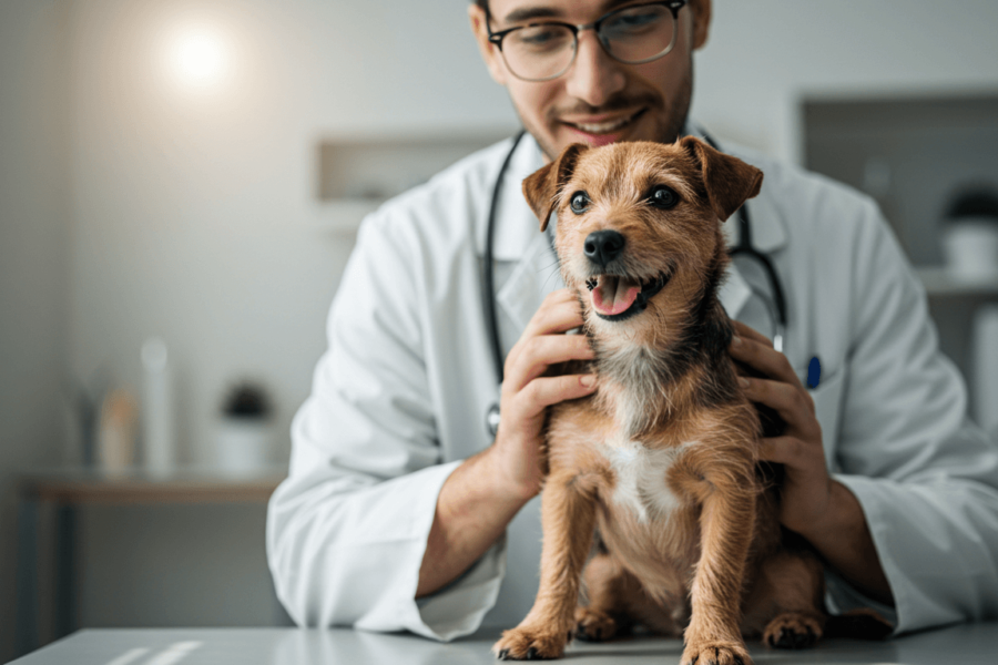 Puppy getting vaccinated at the veterinary clinic