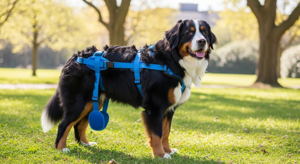 Bernese Mountain Dog Using Mobility Harness