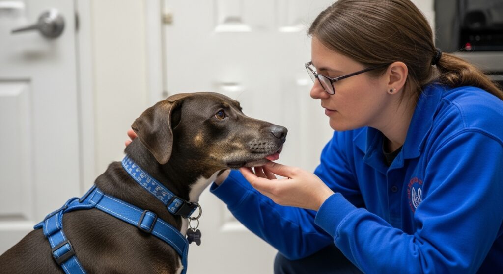 Catahoula with Caregiver, Alert After Eating
