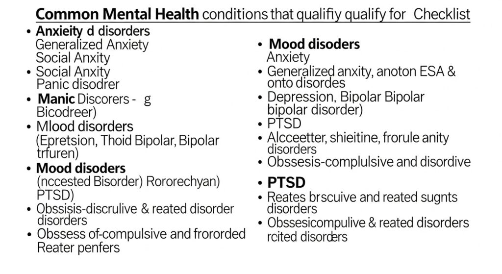 Checklist of common ESA-qualifying mental health conditions