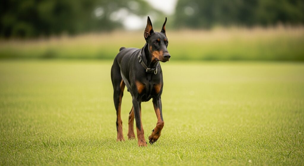 Doberman Walking Cautiously