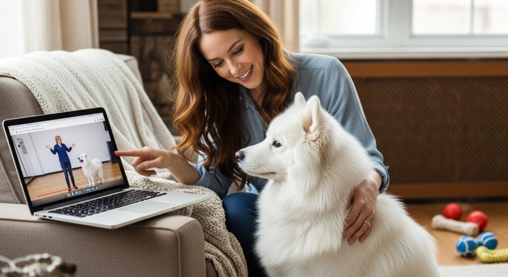 Dog and Owner Watching Training Video on a Laptop
