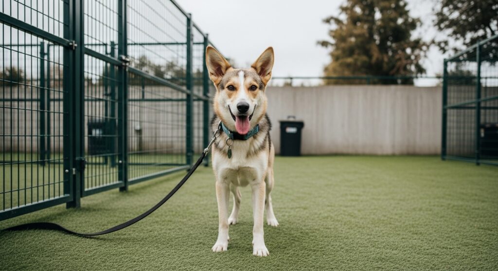 Dog at a Training Kennel Facility