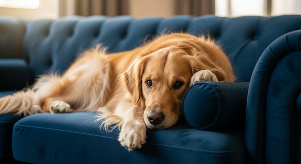 Golden Retriever Laying on Sofa
