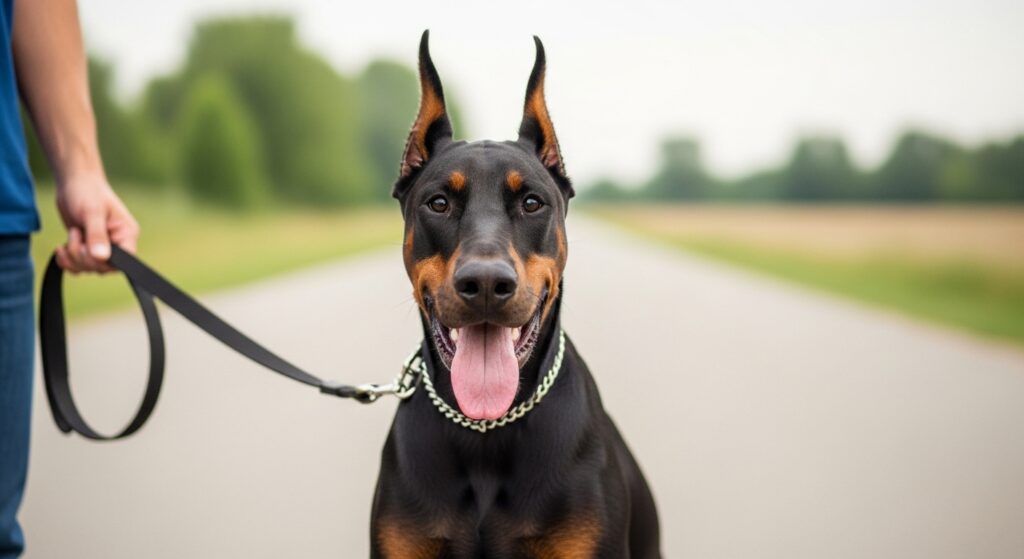 Happy Doberman on a Walk