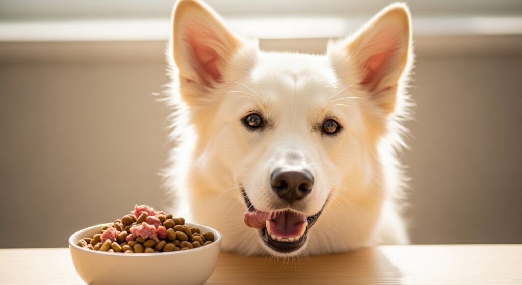 Happy Dog Eating High-Quality Dog Food