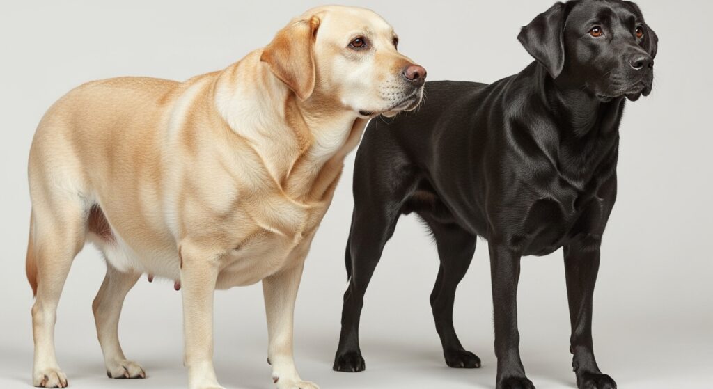 Overweight Labrador and Healthy Labrador Side by Side