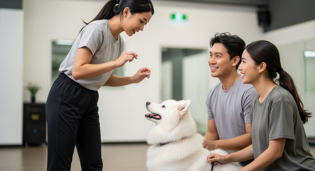Professional Dog Trainer Helping Owner