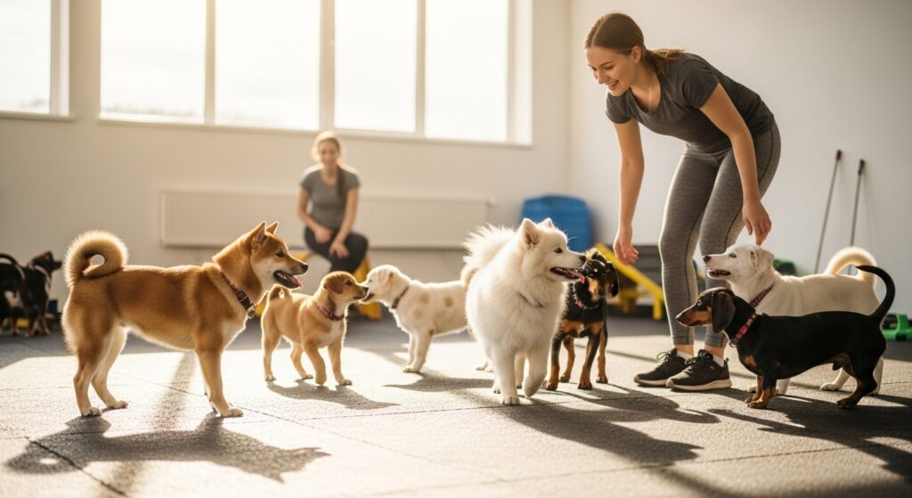 Puppies in a Group Obedience Class