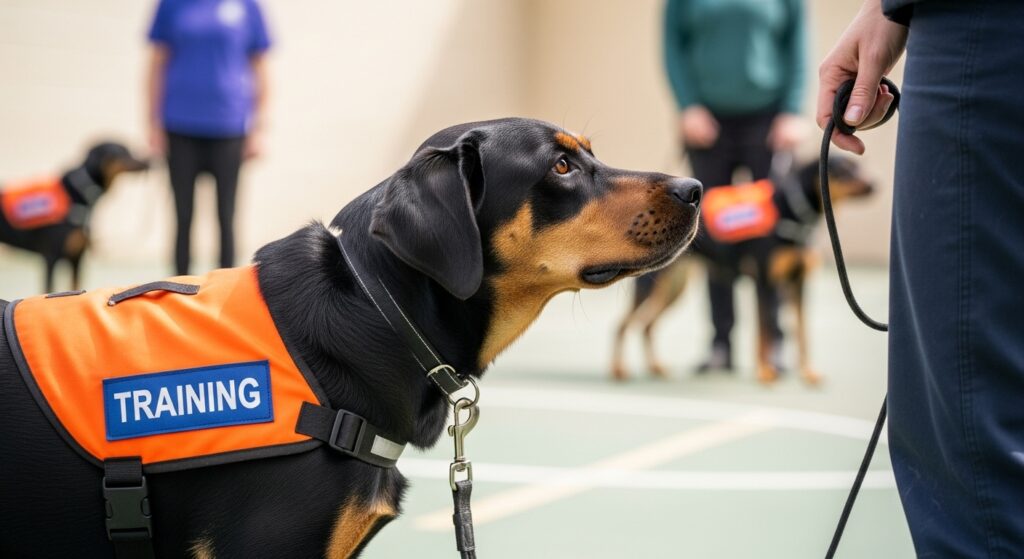 Service Dog Wearing a Vest During Training