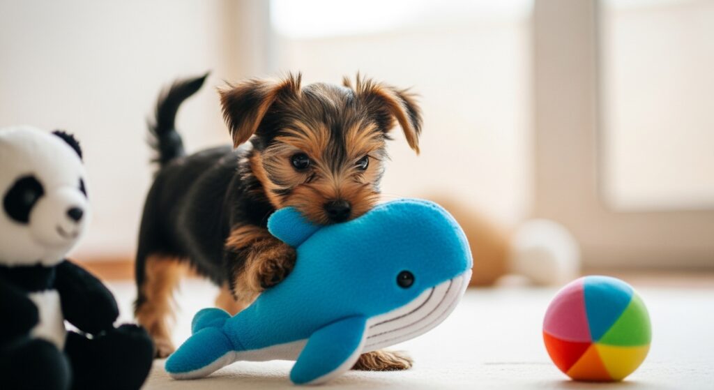 Small Puppy Playing with Toys
