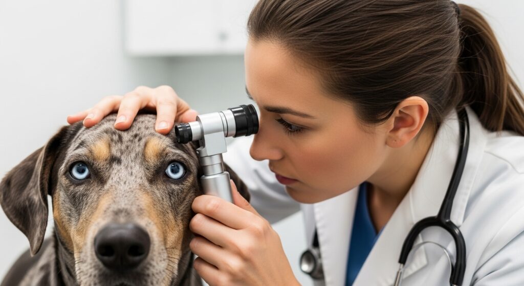 Vet Examining Catahoula Dog’s Eyes