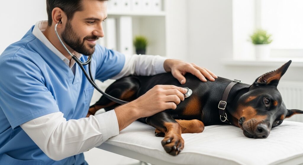 Veterinarian Examining Doberman’s Heart