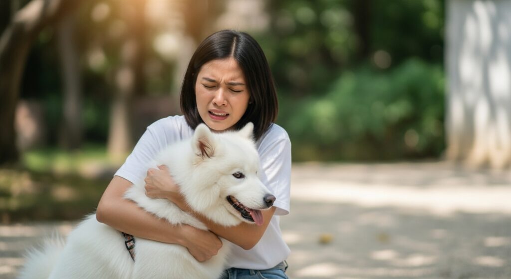 woman holding her emotional support dog during a panic attack