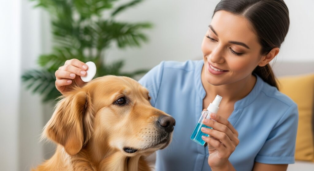Caring Dog Owner Prepping to Clean a Dog’s Ears