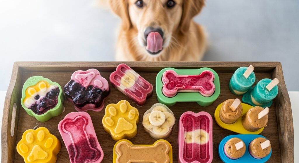 Colorful Frozen Dog Treats in Ice Cube Tray