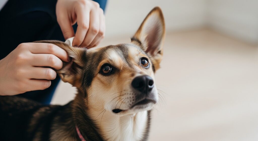 Dog Relaxing While Getting Ears Cleaned