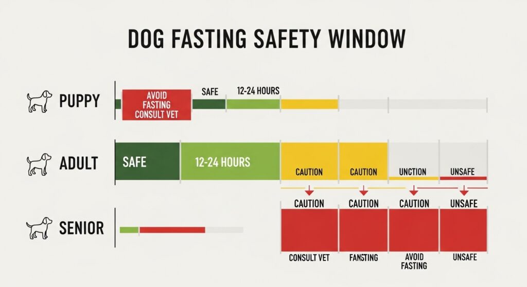Dog fasting safety window—puppy, adult, senior