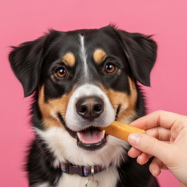Happy dog enjoying a treat