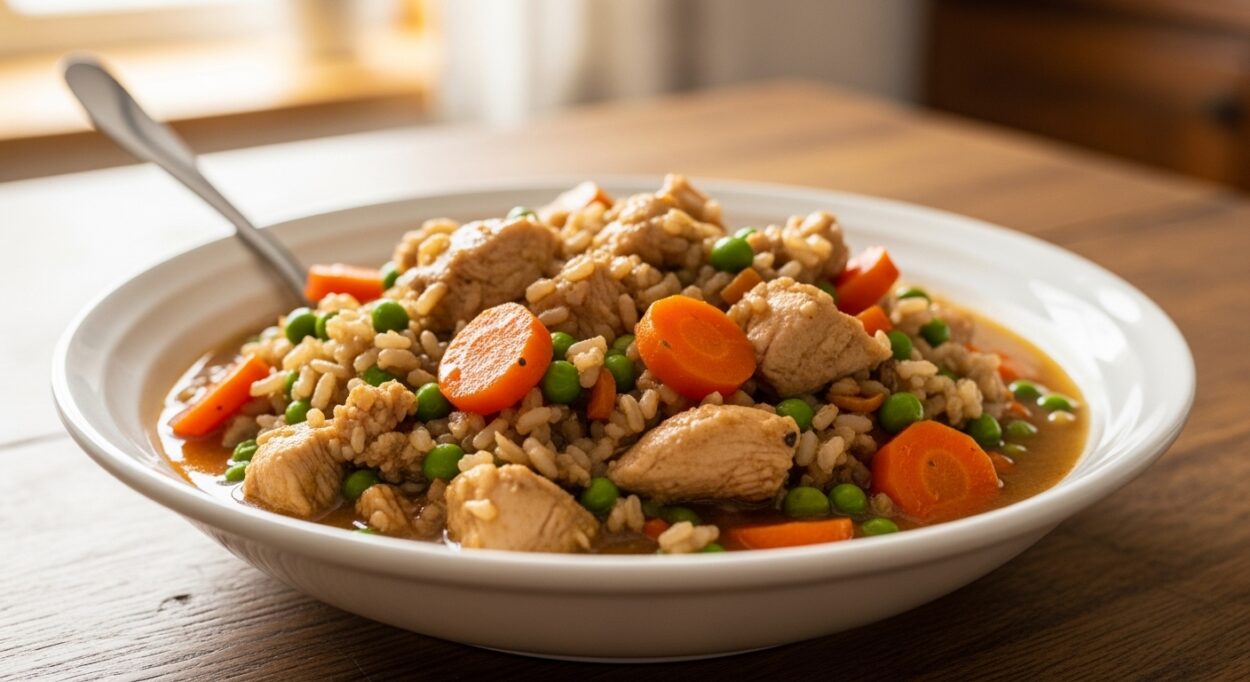 Homemade Slow Cooker Dog Food in Serving Bowl