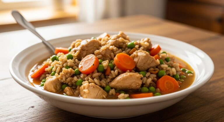 Homemade Slow Cooker Dog Food in Serving Bowl