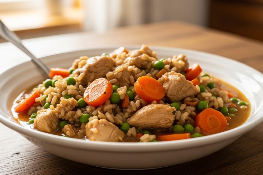 Homemade Slow Cooker Dog Food in Serving Bowl