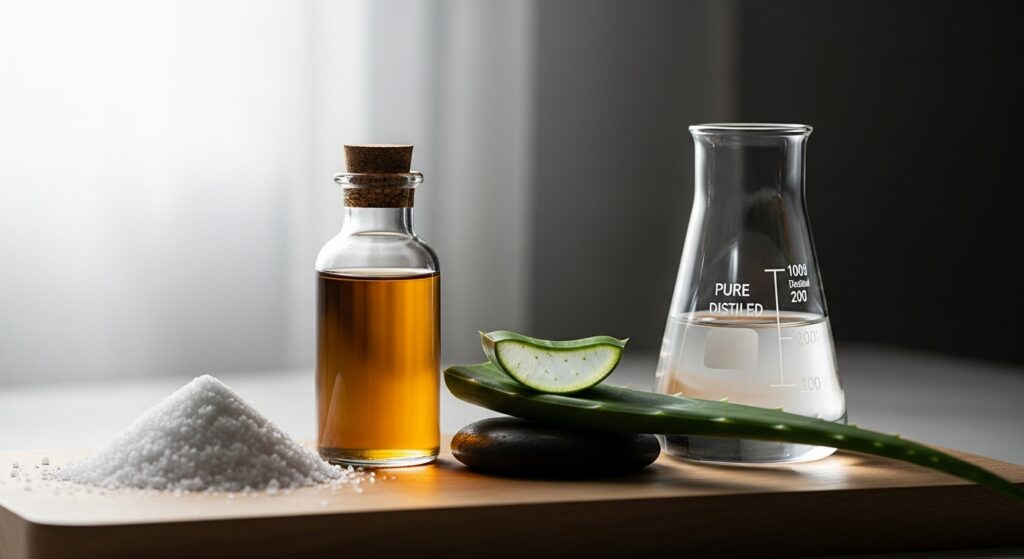 Ingredients for DIY Dog Ear Cleaner on Kitchen Counter