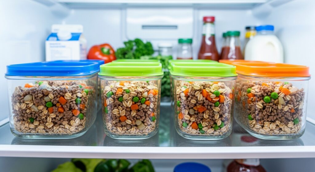 Meal Prep of Homemade Oatmeal Dog Food in Containers