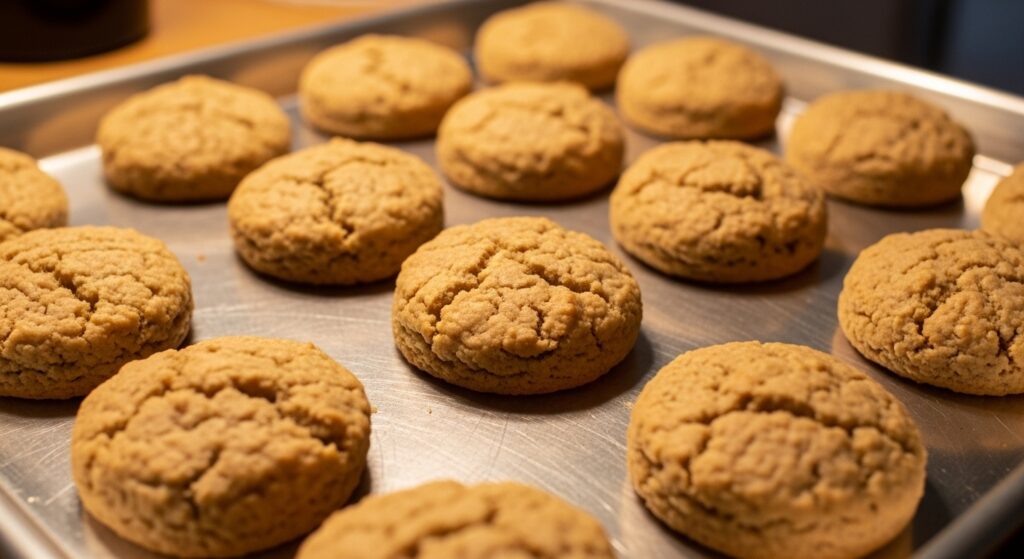 Peanut Butter Banana Biscuits on a Baking Tray