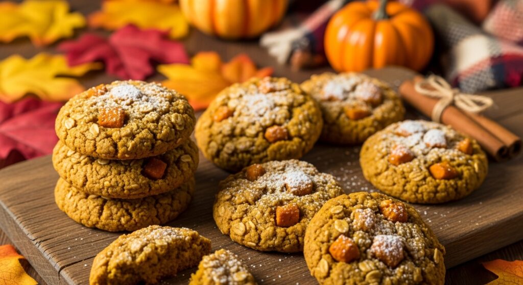 Pumpkin Oat Cookies with a Fall-Themed Background