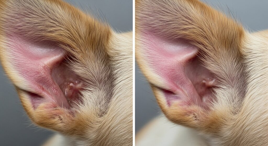 Swollen, Dirty Dog Ears vs. Clean Healthy Ears
