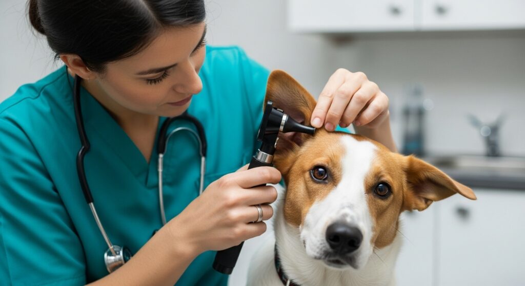 Vet Examining a Dog’s Ears