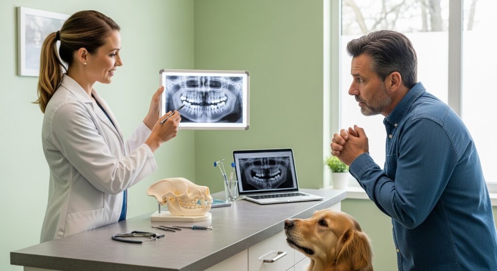 Vet and Dog Owner Discussing Dental Care