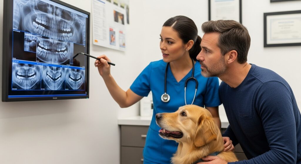 Veterinarian Explaining X-Rays to Dog Owner